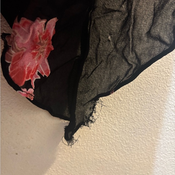 Vintage Whimsigoth Boho Fairycore Black Floral Fringe Chiffon Dress Beaded - Picture 9 of 15